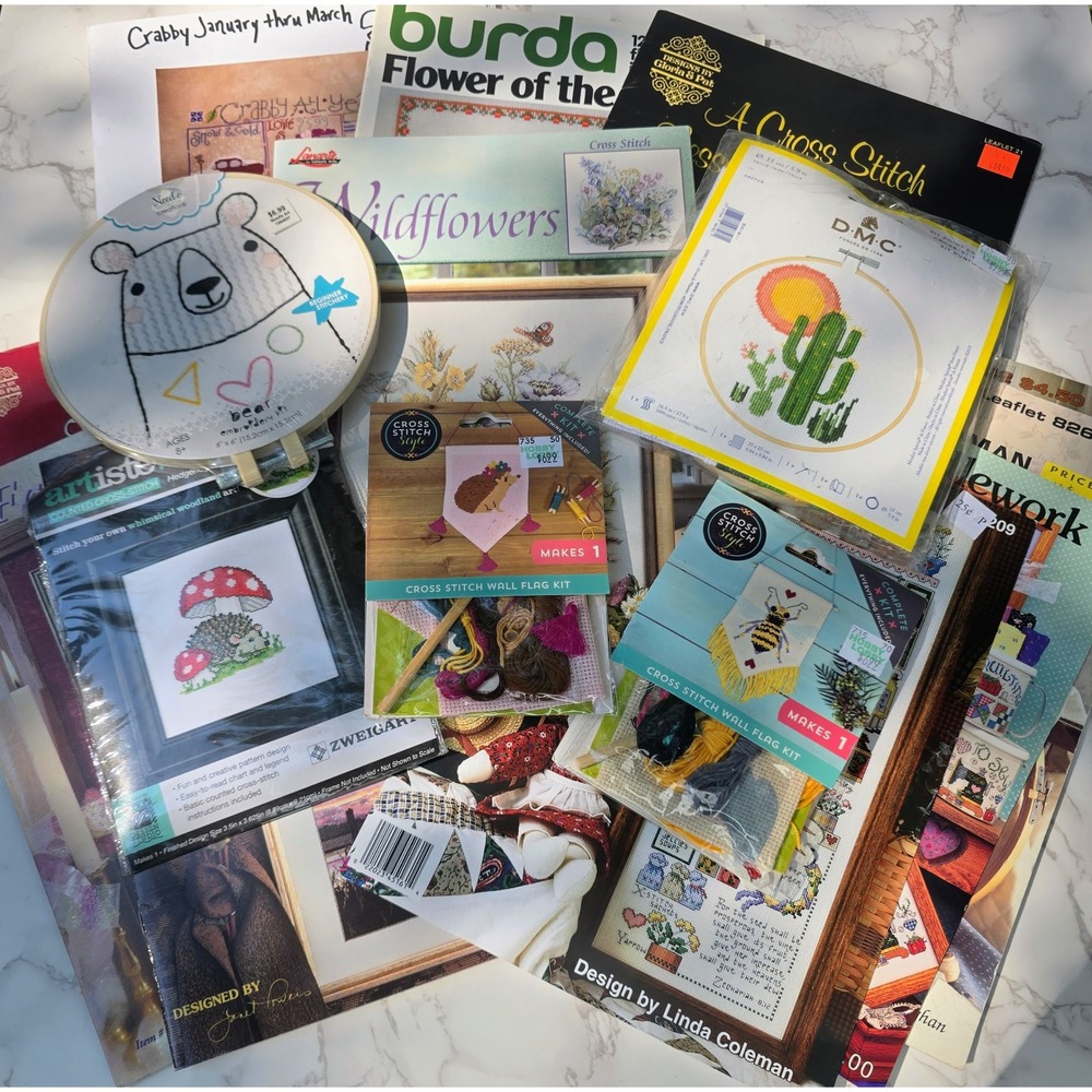 Cross Stitch Lot 13 Booklets 5 Kits DMC Paula Vaughan Teresa Wentzler Vintage